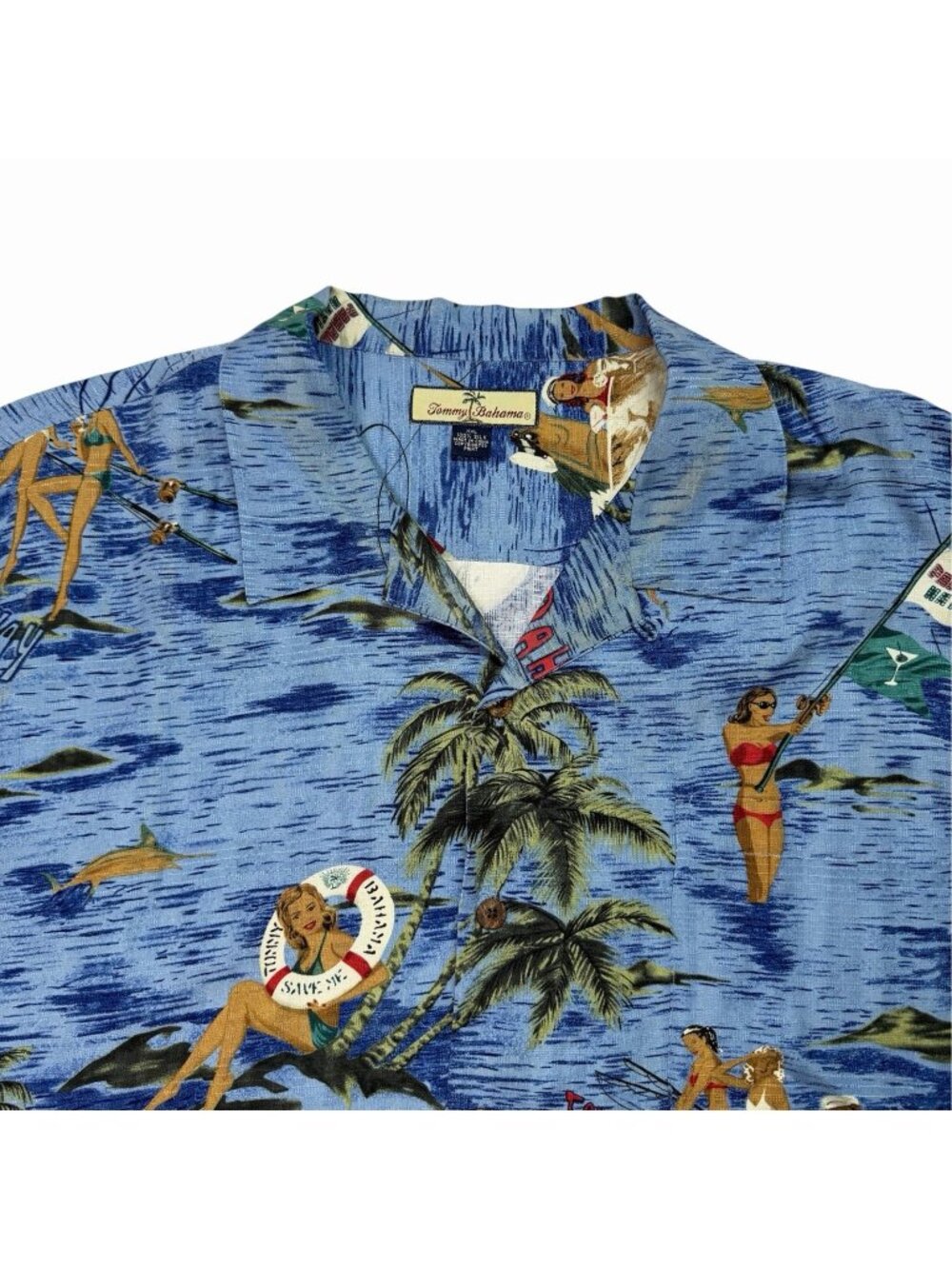 Tommy Bahama Silk Fishing Club Castaway Hawaiian camp shirt Men's XXL Blue